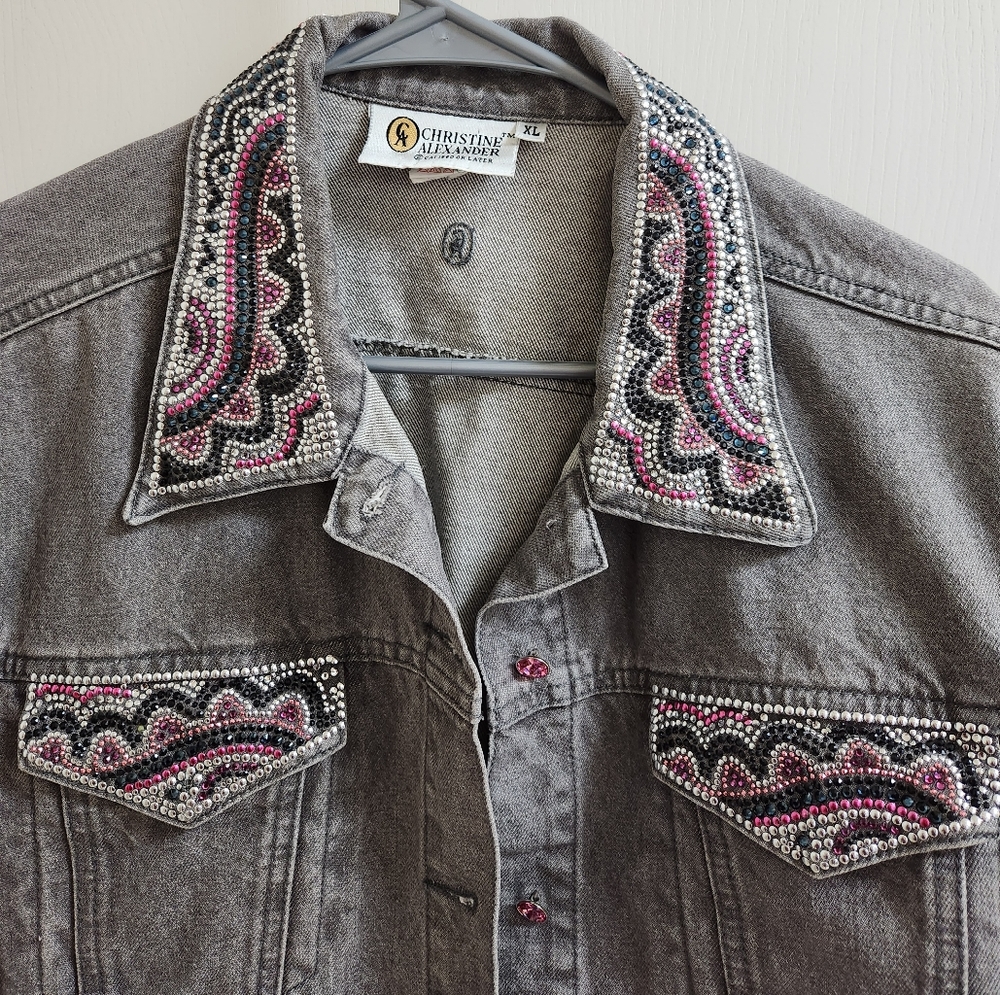 Christine Alexander Bling Gray Denim Jacket XL